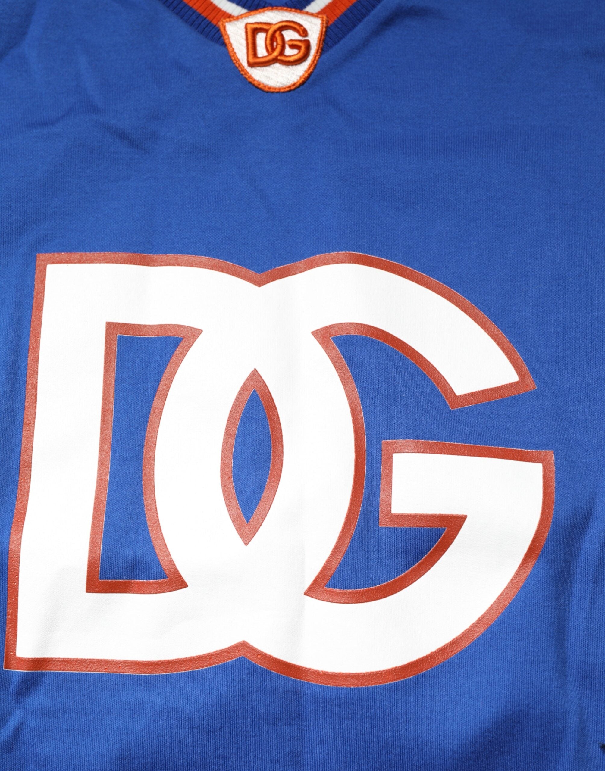 Dolce & Gabbana Blaues Baumwoll-DG-Logo-Mesh-Jersey-T-Shirt